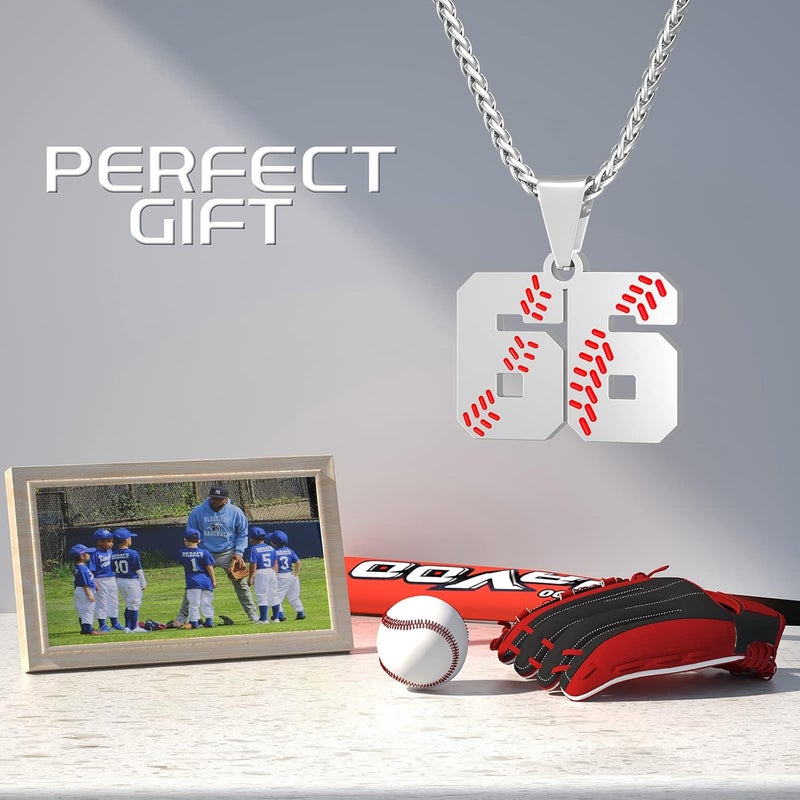 Wikavanli Personalized Baseball Jersey Number 00-99 Necklace - Stainless Steel Baseball Chain Pendant Necklace - Team Jewelry Gift for Boys, Girls, Men, Women - Image 4
